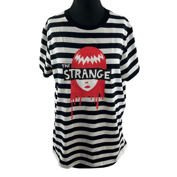 Dolls Kill x Emily the Strange Tee Black White Stripe Cotton Blend Short Sleeve - Picture 1 of 8
